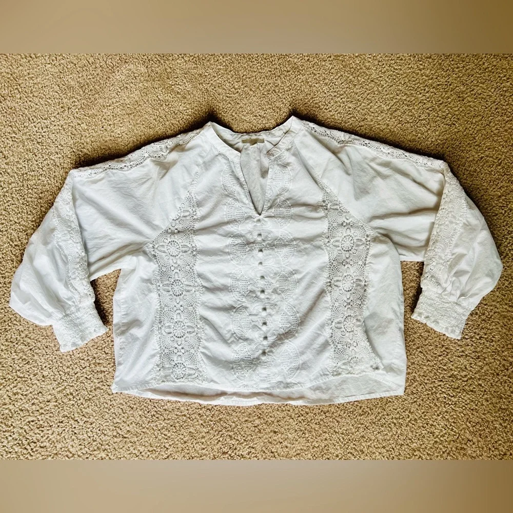 Lace Inset Embroidered Cotton Top - Picture 2 of 8